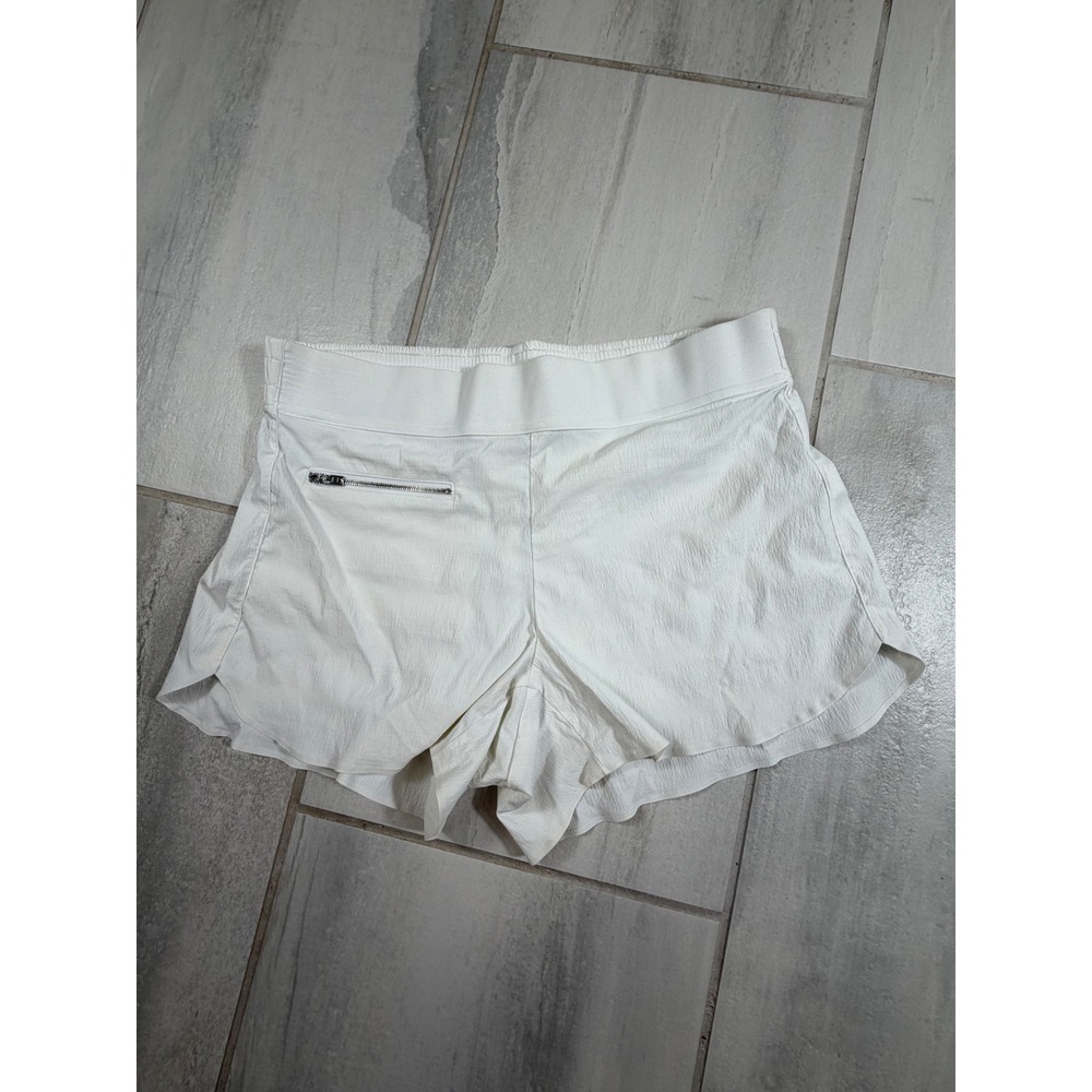 Athleta White Textured Active Running Shorts Women Size 8 Front Zip Pocket